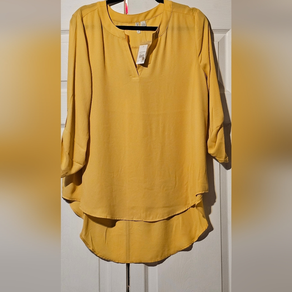 Cato's Women's Casual V Neck Cuffed Sleeves Solid Chiffon Blouse Top